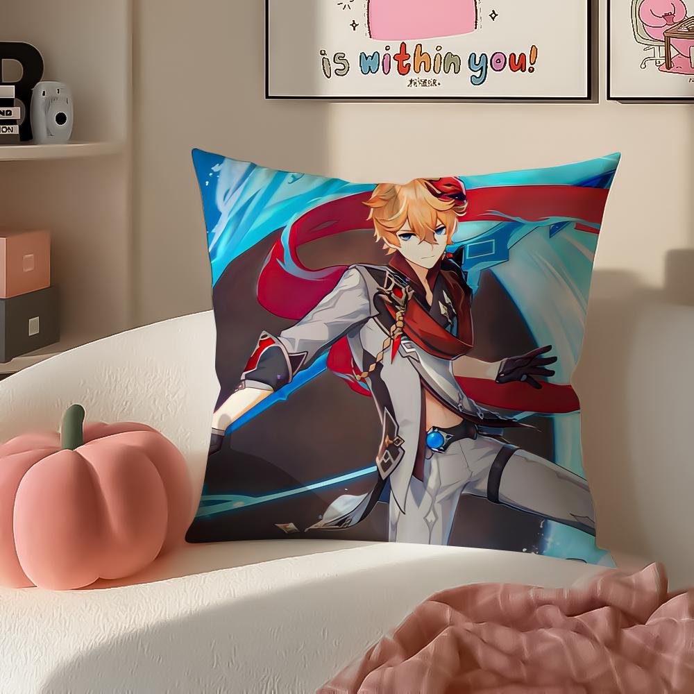 Game Genshin Tartaglia Cushion Cover Pillowcase Short Plush Invisible Zipper Room Sofa Cushion Cover