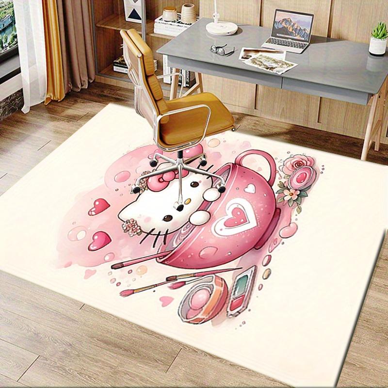 Office Rug Hello Kitty, Tea Cup Anti-Slip Rug, Machine Washable for Living Room, Bedroom, Office, Multiple Sizes, Bedroom Mat, Decorative Mat, Durable