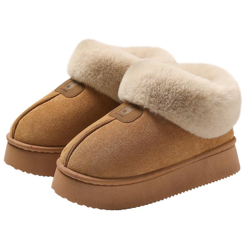 Women's Suede Cotton Slippers: Versatile, Warm, Indoor, Thick-Soled, Winter Wear.