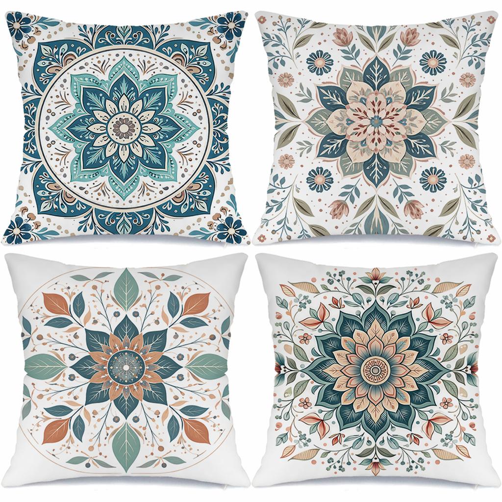 Lotus flower theme digital printing pillow cover Short plush Suitable living rooms bedrooms sofas throw cushion cover 4pcs