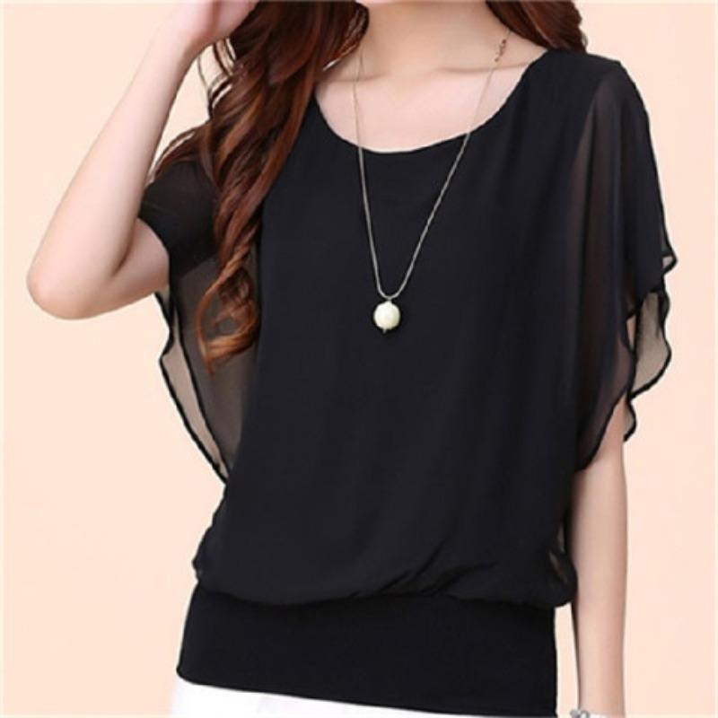 Spring and summer new plus-size women's fat mm summer bat shirt short-sleeved women's T-shirt loose slimming chiffon shirt top for women