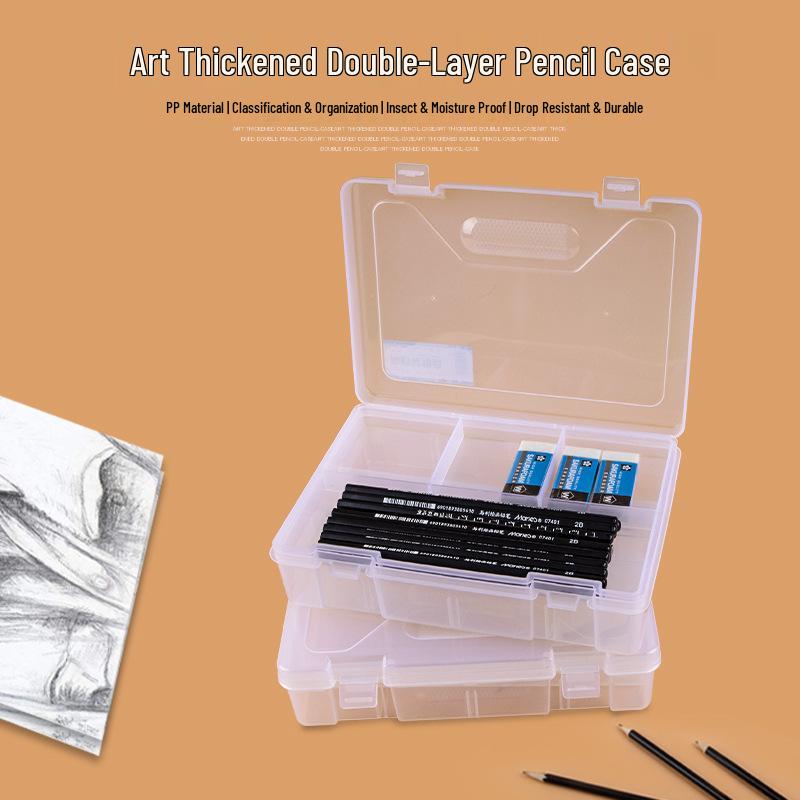 516 Double-Layer Transparent Art Pencil Case - Multi-Functional Storage for Sketch Pencils 516 Double-Layer Thickened Pencil Case
