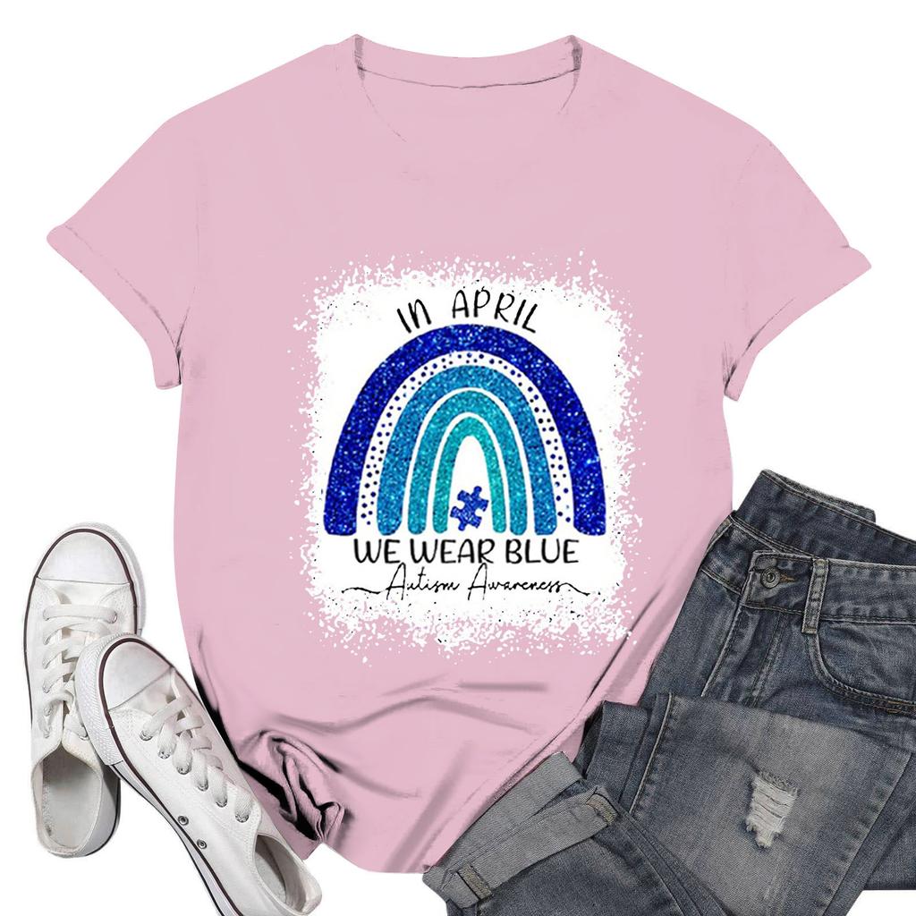 Tricou casual imprimat de damă, cu gât rotund, cu mânecă scurtă