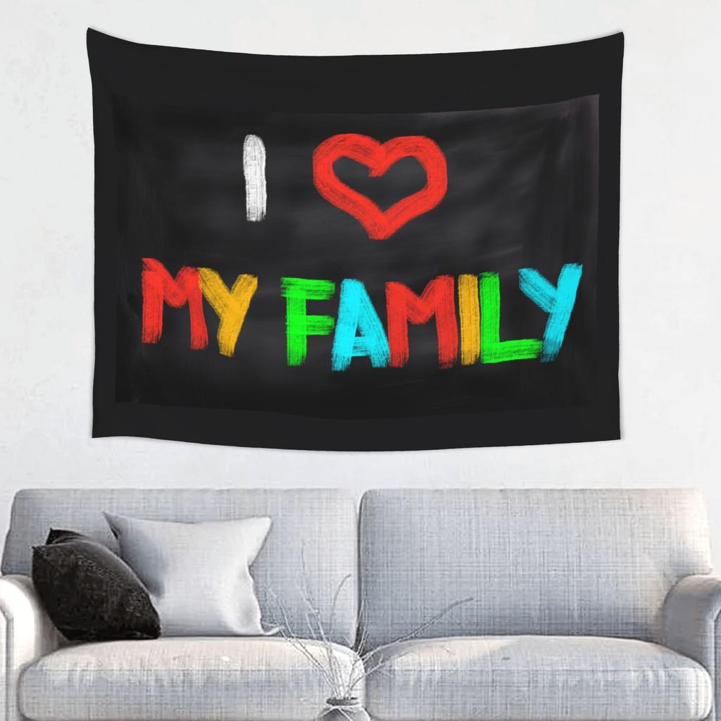 1pc "I Love My Family" Wall Hanging Tapestry - Soft Peach Light Beige Fabric, Large Horizontal Indoor Decor for Living Room, Bed