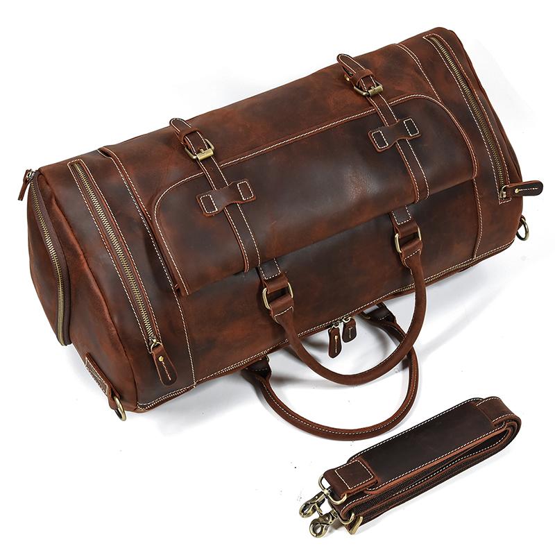 58cm Large Travel Bag 40l Genuine Leather Handbag For Trip Shoulder Bag Dual Use Travel Bag High Capacity With Shoe Compartment