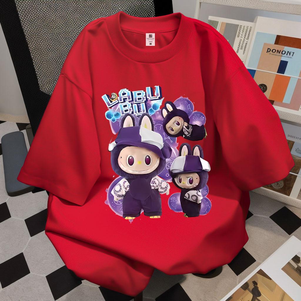 LABUBU Damen Bedrucktes Sommer Lockeres T-Shirt Bluse Kurzarm T-Shirt Übergröße Freizeitkleidung