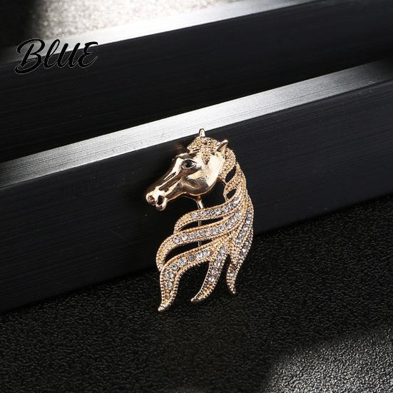 Horse Head Brooch Retro Rhinestone Pin Women Men Zinc Alloy