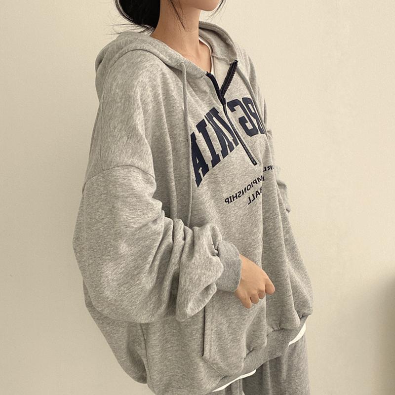 Damen Reißverschluss Hoodie Loose Top Fashion Brief Print Pullover Harajuku Y2K Sweatshirt