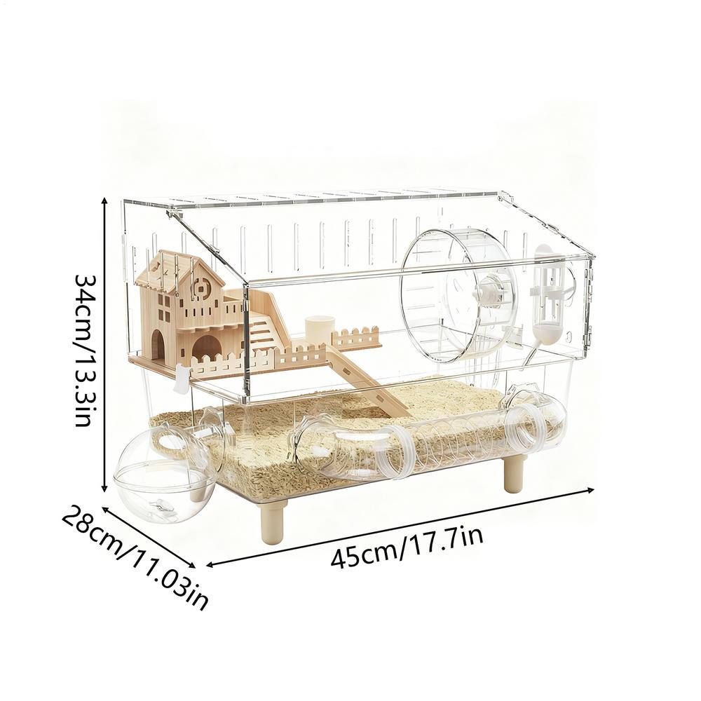 

Hamster Habitat 2-Layer Clear Habitat 17.7x11x13.3 Inch Acrylic Small Animal House for Monitoring Breeding Hedgehog Ferret чистый