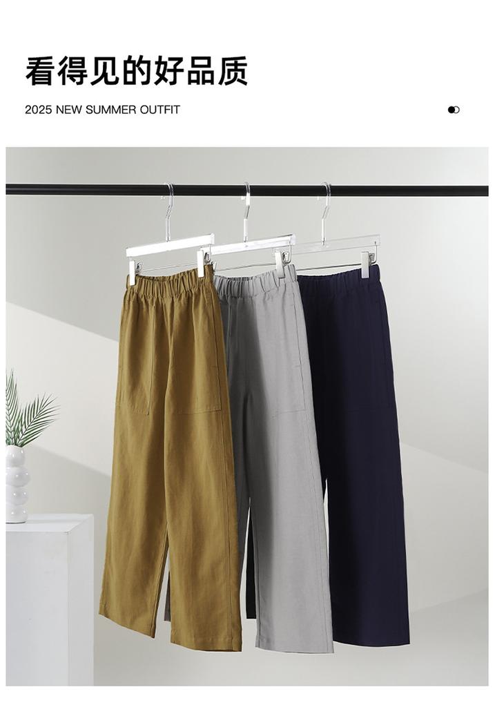 Cotton and linen breathable casual pants for women in summer 2025, thin, loose, slimming and wide leg pants