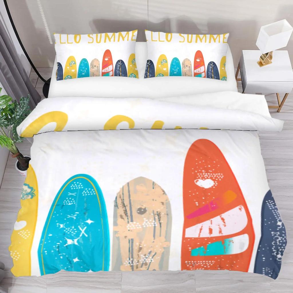 Hello Summer Duvet Cover Set Watercolor Watermelon Fruits Bedding Set Summer Holiday Theme Blue Rustic Cabin Comforter Cover