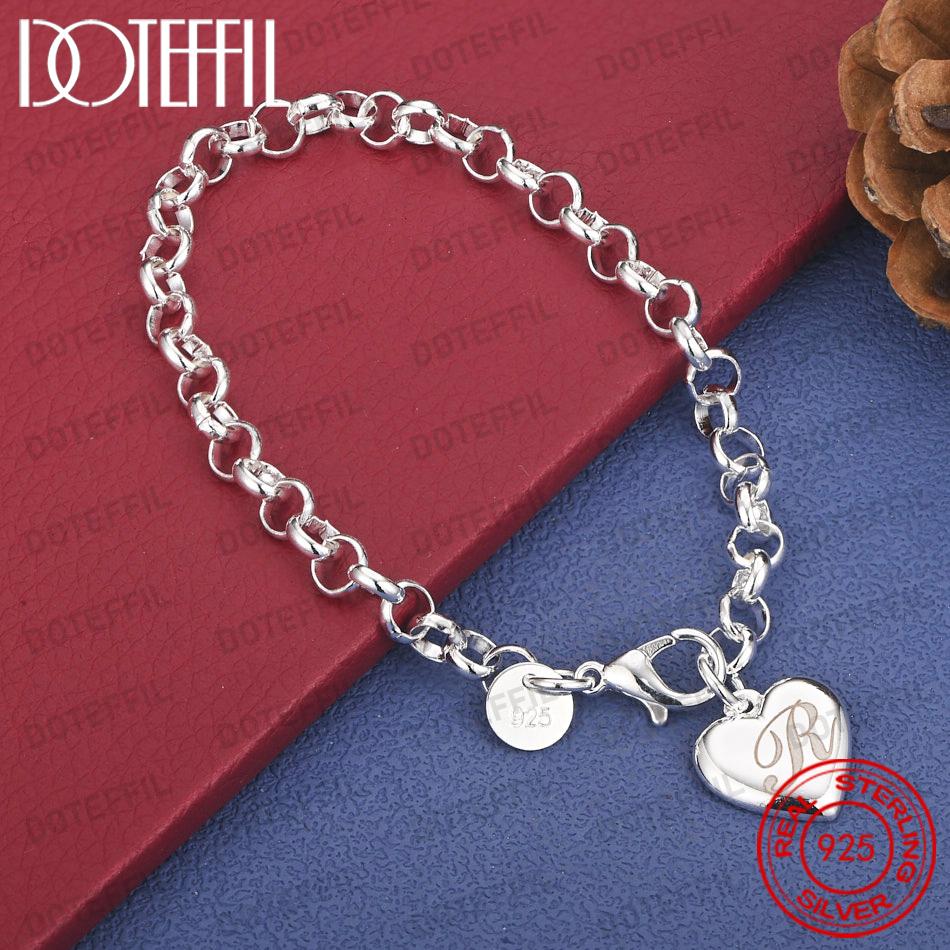 Xiaomi Exquisite 925 Sterling Silver Heart-Shaped 26-Letter Chain Bracelet for Women, Fashionable Wedding Gift, Party Jewelry