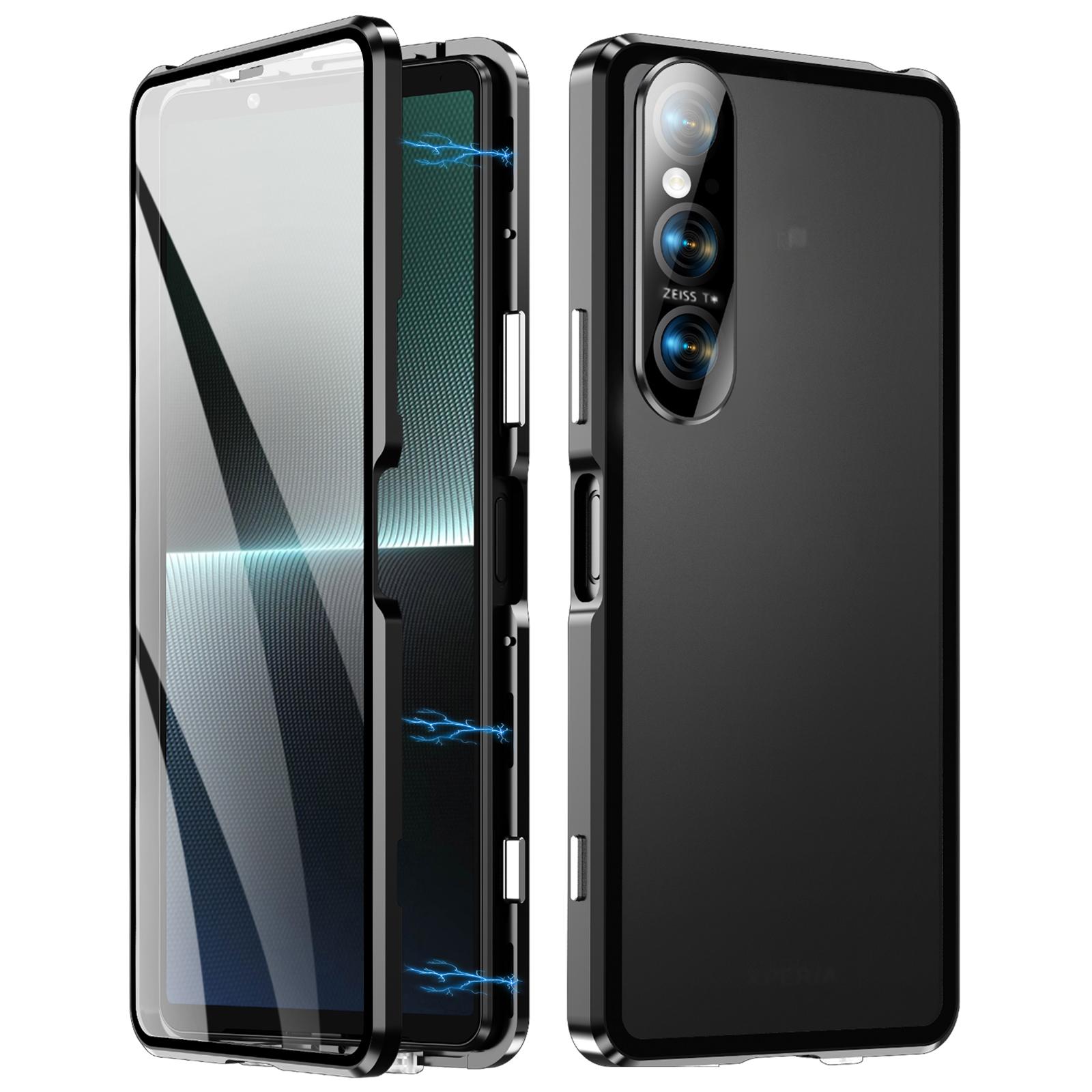 

Для Sony Xperia 1 VI Прозрачный чехол Закаленное стекло+Металл+ПК Задняя магнитная крышка для телефона Black