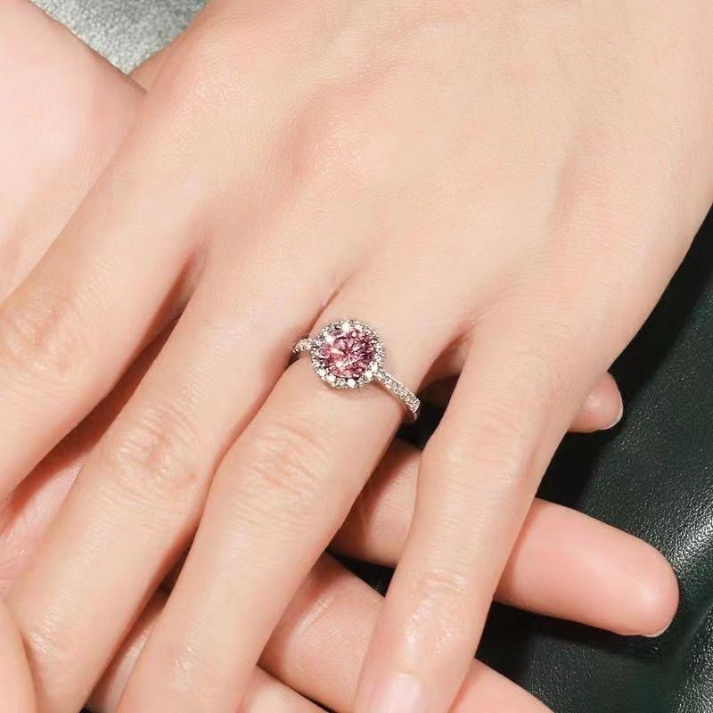 Romantic  Inlaid Pink Diamond Engagement Ring Gemstone Rings for Women Fashionable and Elegant Wedding Jewelry Adjustable