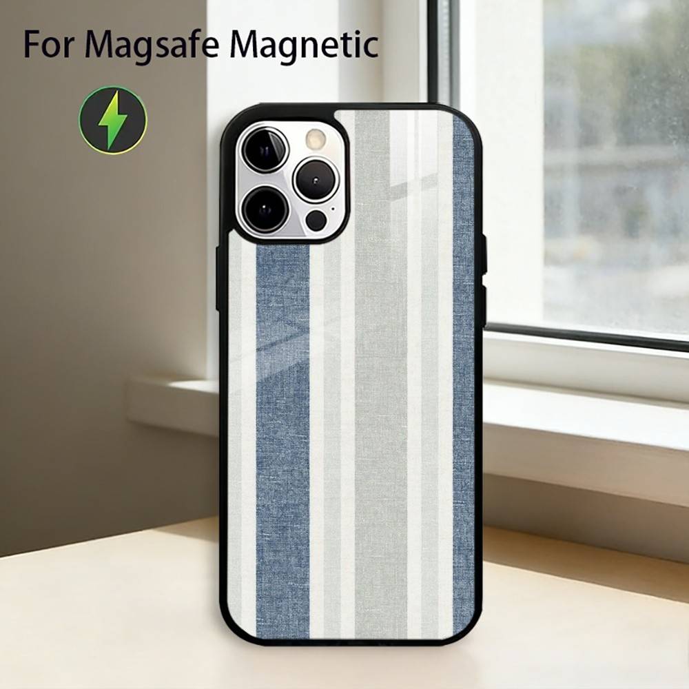 L-light blue stripeds Phone Case For iPhone17,16,15,14,13,12,11 Plus,Pro Magnetic with Magsafe Wireless Charging