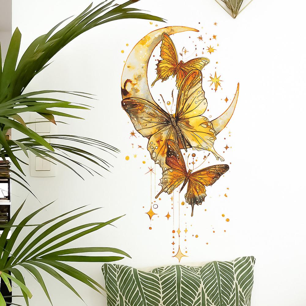 Self-adhesive Dreamy Moon Butterfly Wall Stickers for Window Door Bedside Entryway Home Decor