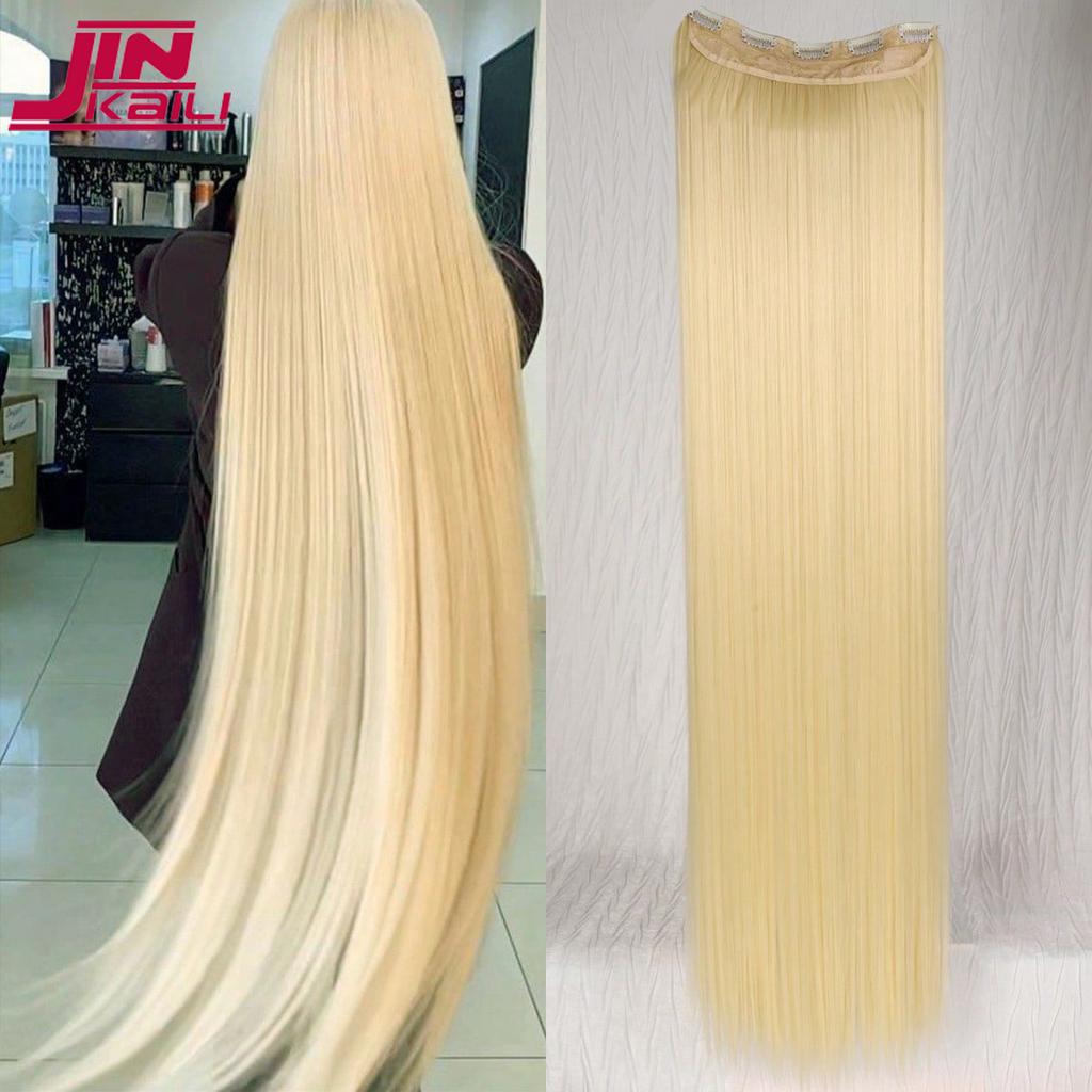 JINKAILI Synthetic 20-40 Inch Extra Long Straight Hair Extension 5 Clips Black Blonde Brown Red High Temperature Fake Hairpiece