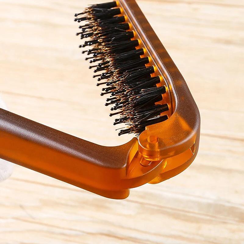 Boar Bristle Hair Brush Amber Foldable Portable Comb, Pocket Collapsible Travel Massager and Styling Tool