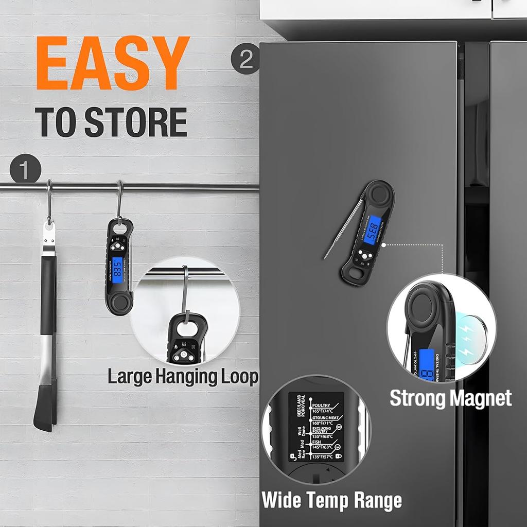 Meat Thermometer Digital, Instant Read Food Thermometer for Cooking Deep Fry BBQ Oven Grill Smoker Roast and Candy Thermometer, Stocking Stuffers