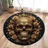 Halloween Terrifying Rose Skull Round Carpet Gothic Rose Carpet Bedroom Living Room Decoration Halloween Gift
