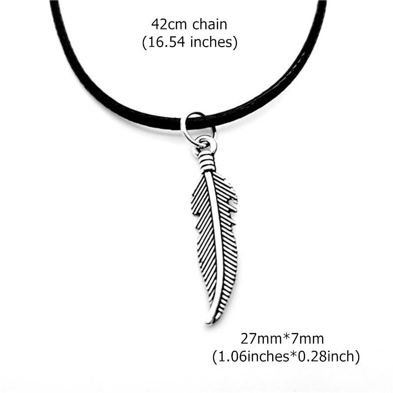 Fashion Antique Silver Color Feather Pendant Necklace Leaf Choker Black Leather Cord Chain Necklaces Jewelry for Women