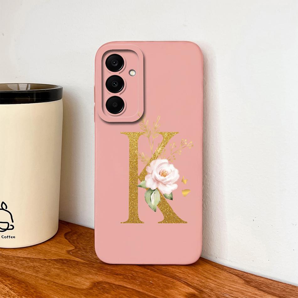Flower Letters Case For Samsung Galaxy A17 A07 A37 A57 Couple Bumper Soft Liquid Silicone Anti Slip Phone Protective Cover Coque