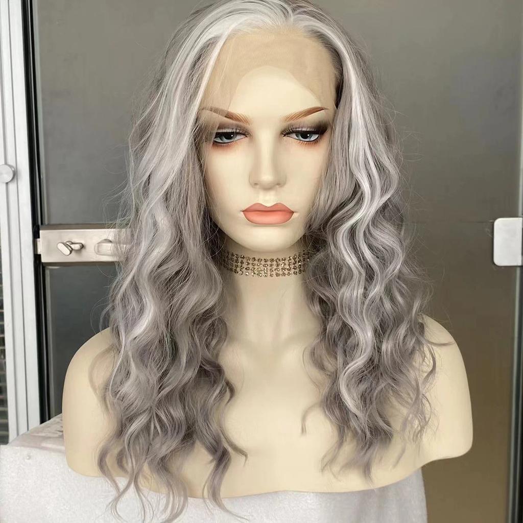 Peruci AIMEYA Sintetice cu Dantelă pe Margine Perucă Argintie Scurtă Ondulată pentru Femei Culoare Maro Roz Albastru Perucă Sintetică cu Dantelă Perucă Scurtă cu Dantelă Cosplay
