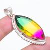 Lab Created Multi Tourmaline Pendant 2.5" Silver Tone Marquise Cut Gemstone Gift