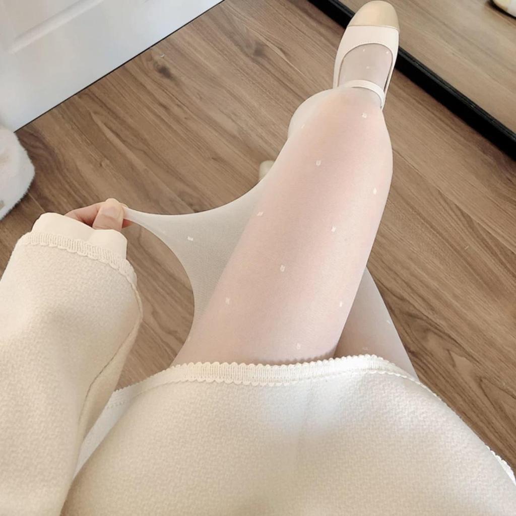 Ultra-Thin Black Polka Dot Stockings for Women - Snag-Resistant, Highly Transparent, Spring/Summer Style, Bare Leg Feel.