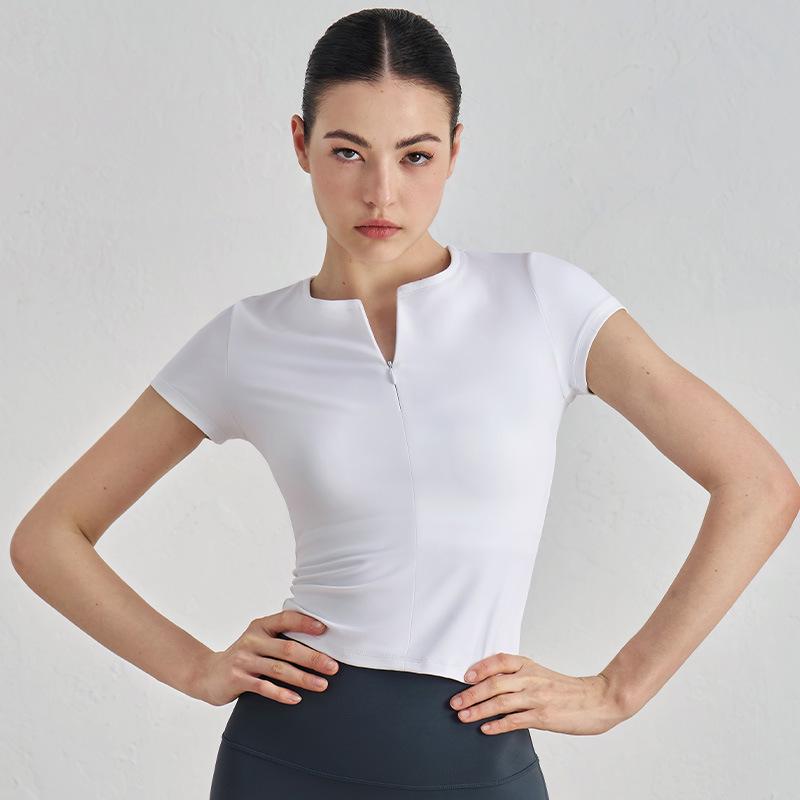 

Женская утягивающая футболка для йоги Nuls Nude Feel на молнии до половины - Круглый вырез, Высокая эластичность, Дышащая, Фитнес-топ с коротким рукавом S