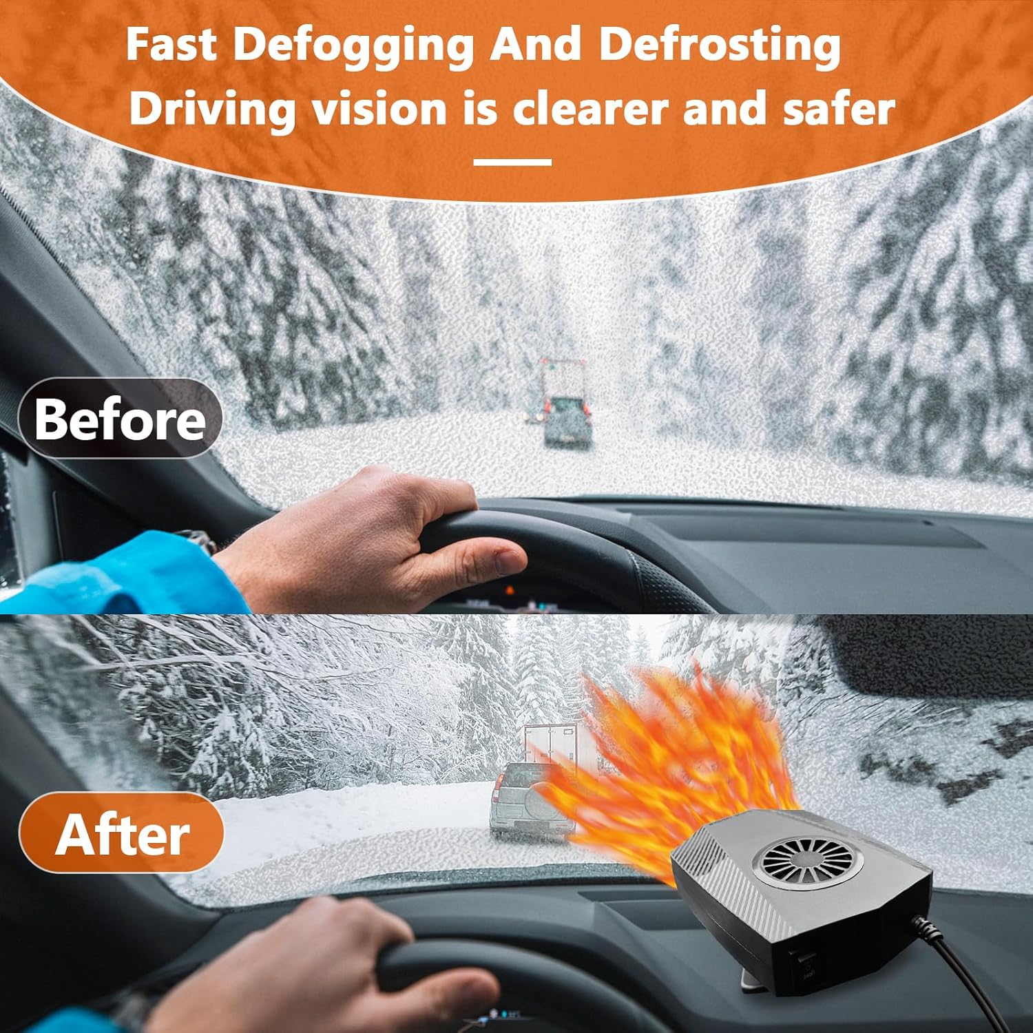 Car Heater,12V Fast Heating and Cooling Fan Portable Windshield Defogger and Defroster Plug into for Car RV SUV (Black)