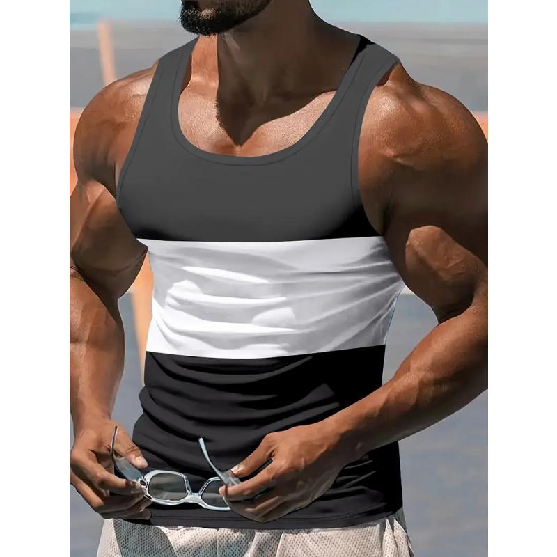 

Мужской жилет в цветную полоску, напечатанный на 3D-принтере, футболка с узором колор-блок, летний повседневный модный жилет, спортивный уличный жилет оверсайз 5XL