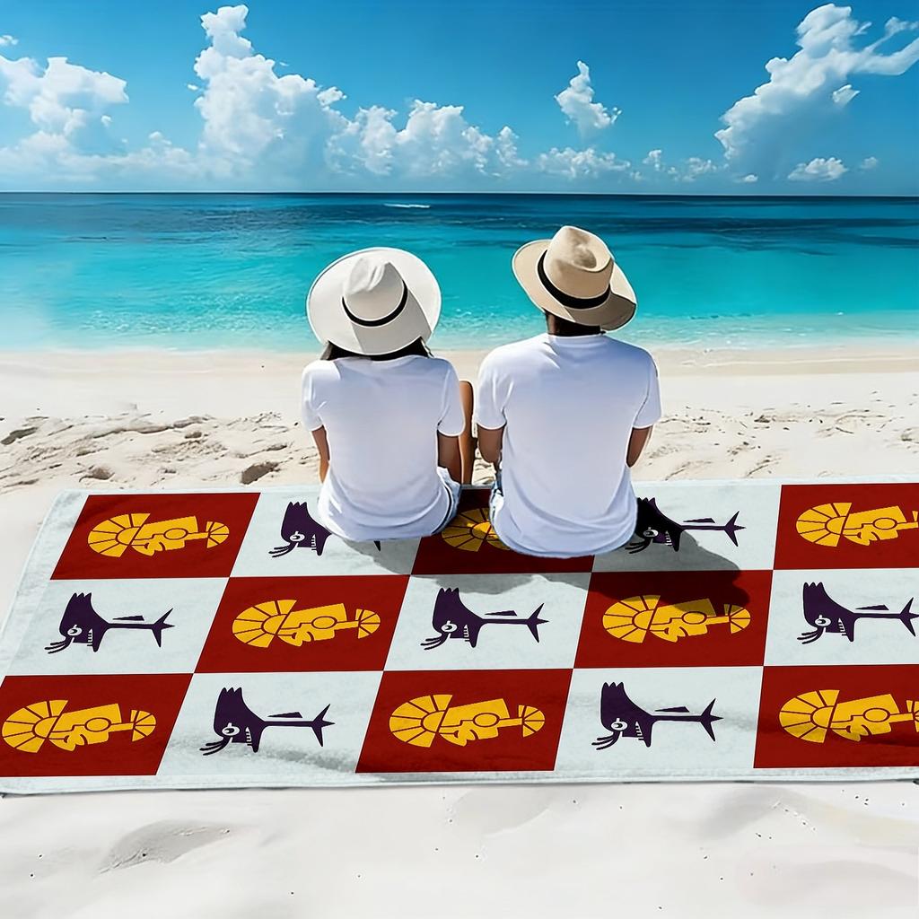 1pc, Indian-style Character Oversized Soft Beach Towel, Geometric Totem Print Pattern, Microfiber Bath Towel, Quick-drying
