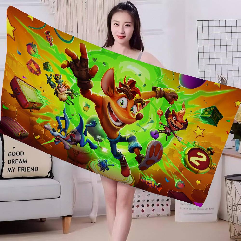 Game Crash-Bandicoot Microfiber Blanket Quick Drying Beach Towels Oversized Printing Super Absorbent Pool Towel Blanket