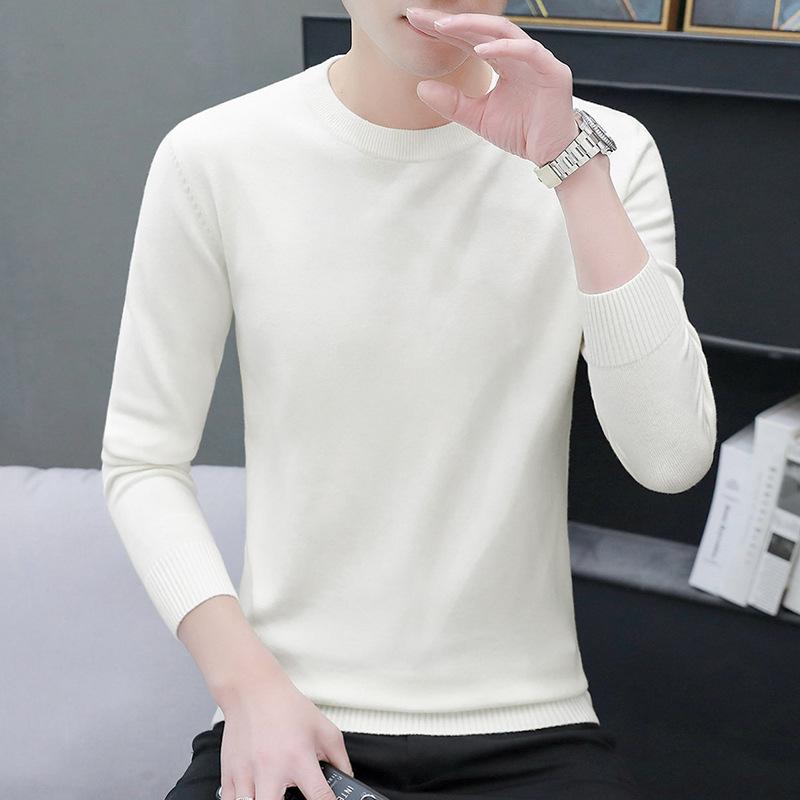 Herren Rundhals-Pullover Herbst und Winter Große Größe Locker Gestrickter Pullover Einfarbig Inneres Langarm-Unterhemd Warmhalten Top