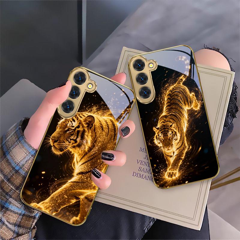 The Tiger of Strength For Samsung Galaxy S26 S20 FE S21 S22 S23 Plus S24 Ultra S25Ultra S21+ S22Plus Golden Glass Phone Case