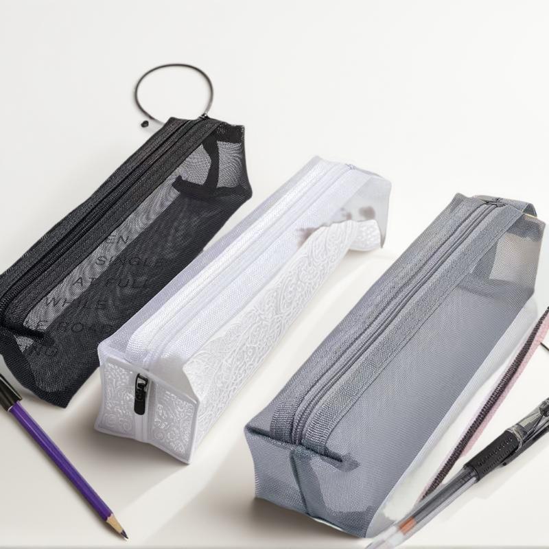 Mesh Pencil Case Transparent Pens Pouch Cute Simple Aesthetic Bag Organizer Office School Supplies Student Stationary