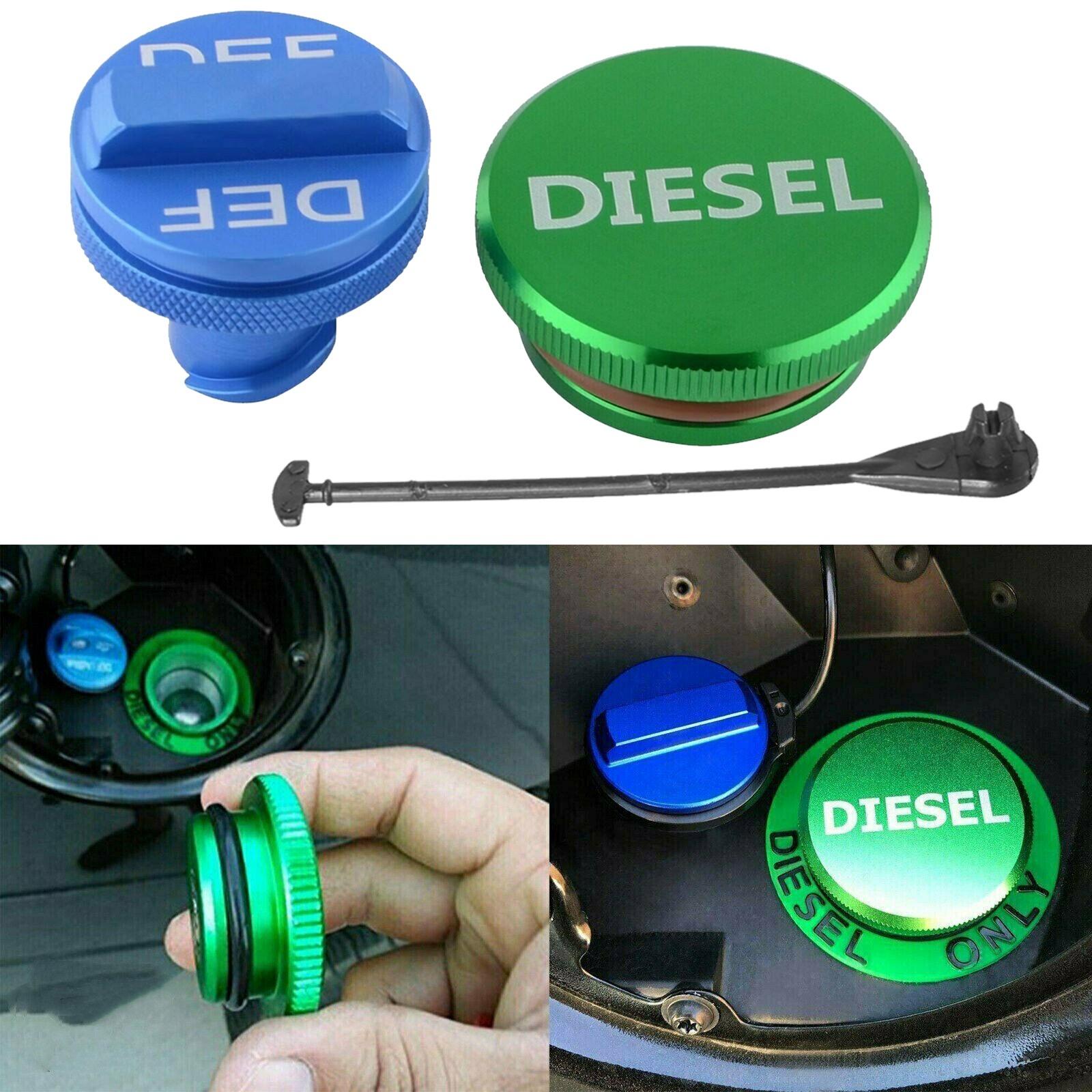 DIESEL Fuel Cap&Blue DEF Cap For 2013-2018 Dodge Ram 2500 3500 Cumm Aluminum