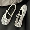Fashion Concise Mesh Woven Design Ballet Flat Shoes Women Fashion Round Toe Buckle Mary Jane Shoe Summer Comfort Soft Bottom Flat Sandal