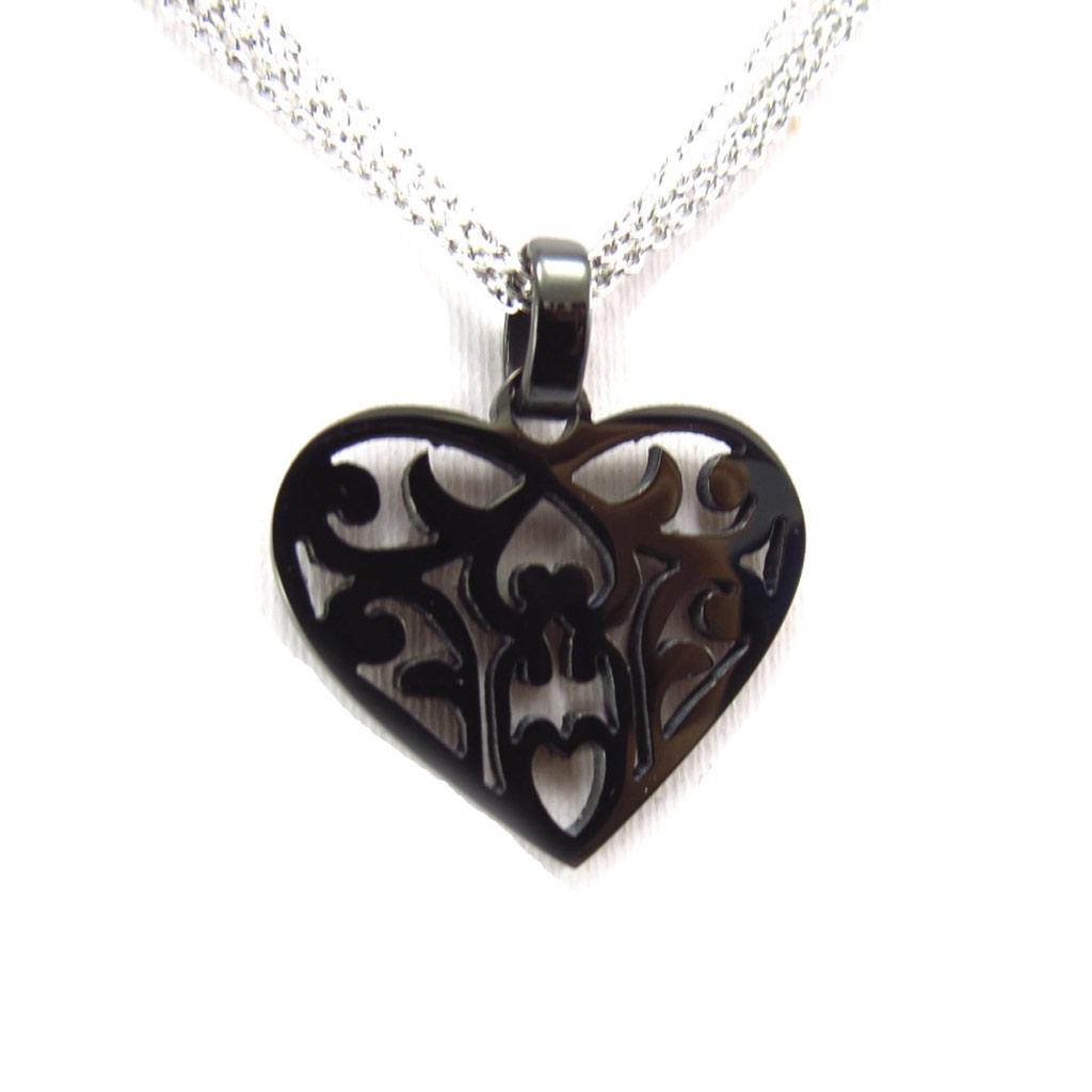 Les Trésors De Lily [K4161] - Black Chrome 'Love' Steel Necklace