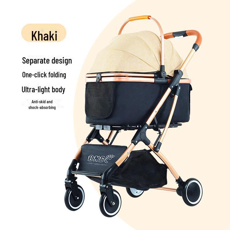BNDC Pet Stroller: Lightweight, Foldable Aluminum Alloy Design for Small To Medium Dogs and Cats with Shock Absorption and Detachable Pet Carrier.