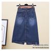 Hög midja Smal passform Retro Midi Denimkjol med Enkelknäppt Sprund