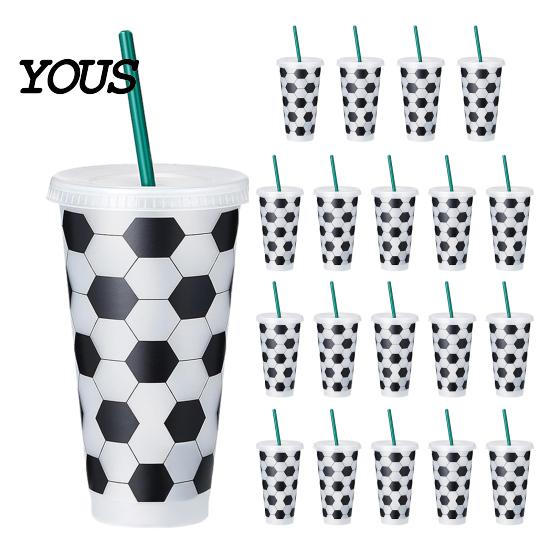 Trinkbecher Fußball Kunststoff mit Strohhalm, Fußballförmiger Kaltgetränke-Becher, Wiederverwendbar Sport 710ml Fassungsvermögen Limo für Spieltag, Fan-Party