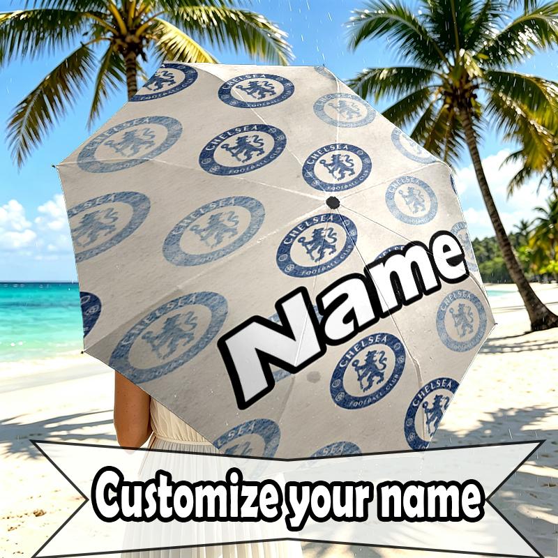 Custom Name Personalized Football Club F.C Print Umbrella, Auto Open Close, 8‑Rib Sturdy Frame, Commute Camping Hiking Use, Birthday Gift