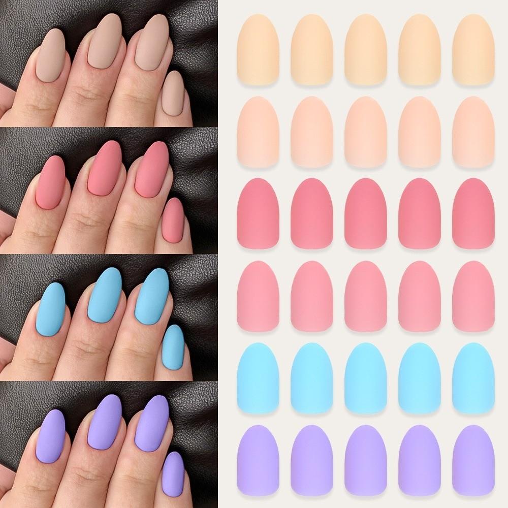288pcs Solid Color False Nails Matte Finish Full Cover Nails New Acrylic Fake Nails  Daily Wear