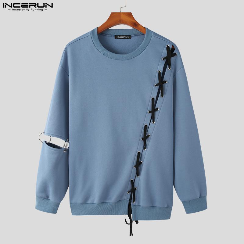 

INCERUN Мужские осенне-зимние топы на шнуровке с капюшоном