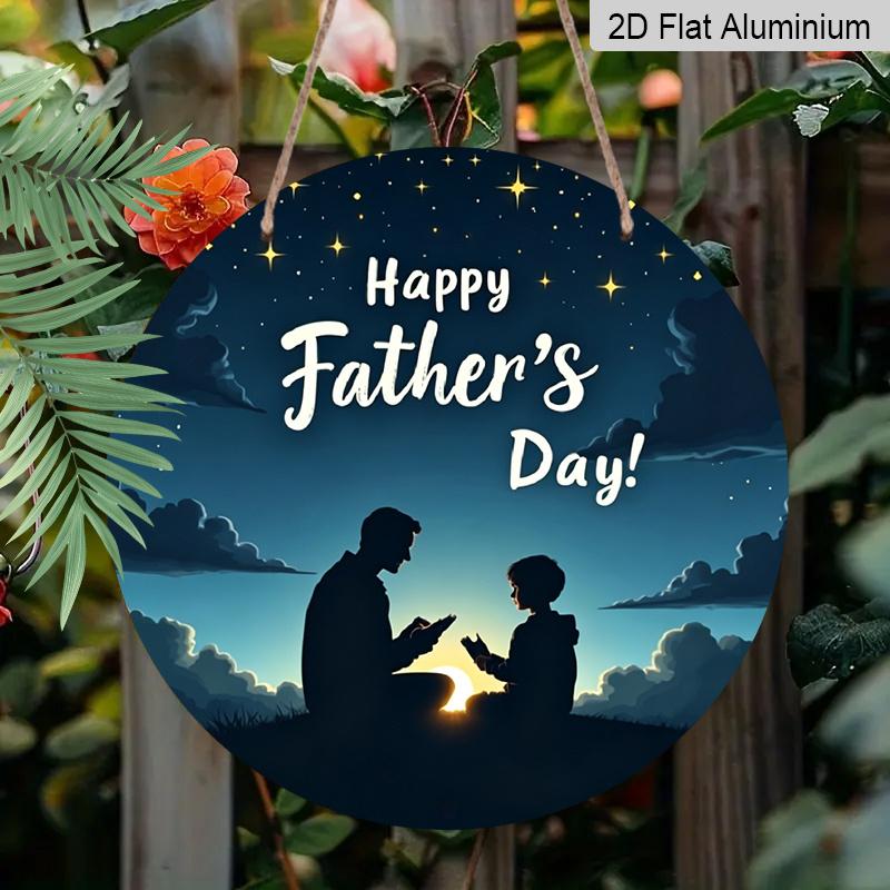 2D Flat, 1pc Father's Day Wall Sign - Aluminum Modern Decorative Art with "Happy Father's Day" Text, Waterproof & Durable, No Power Needed, Easy