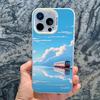 Sea Blue Sky Beach Rail Car Laser Phone Case For iPhone 16 11 12 13 Pro Max Mini 15 14 Pro Max Plus Shockproof Back Cover Fundas