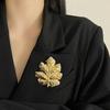 Corsage Ornament Maple Leaf Brooch French Style Metal Glossy Brooch Long Leaf Pin  Women