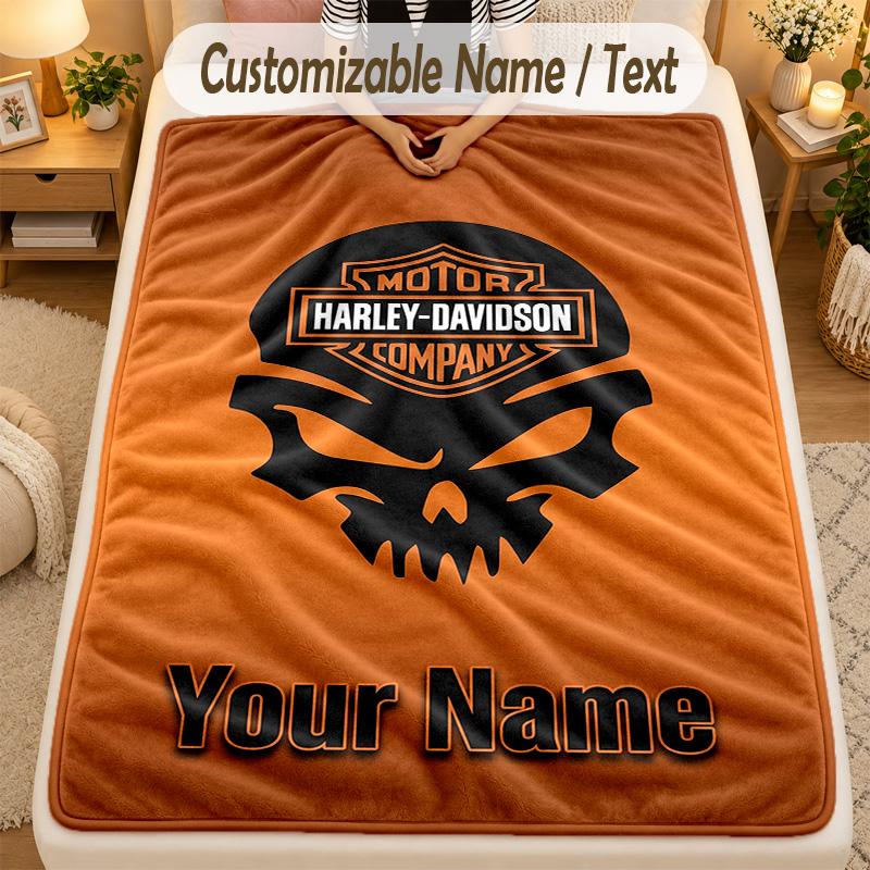Flannel BlanketHarley-Davidson Custom Name Text Personalized Soft Warm Throw Blanket Home Decor Gift
